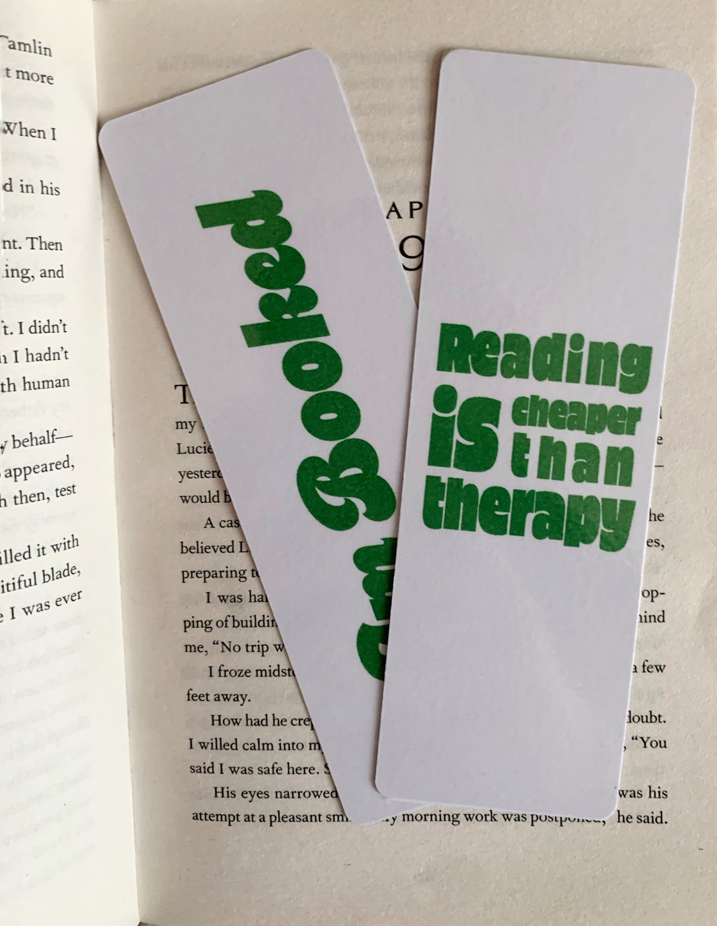 Green Im booked & cheaper than therapy bookmark