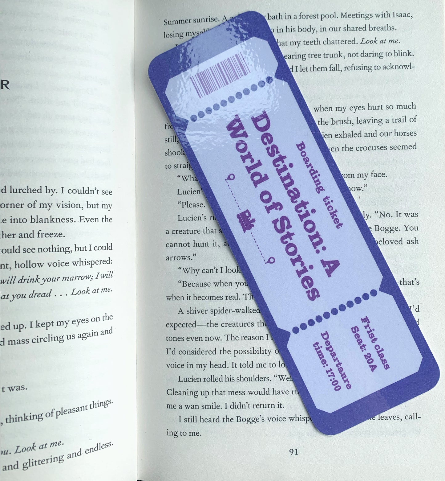 Purple Boarding ticket Bookmark