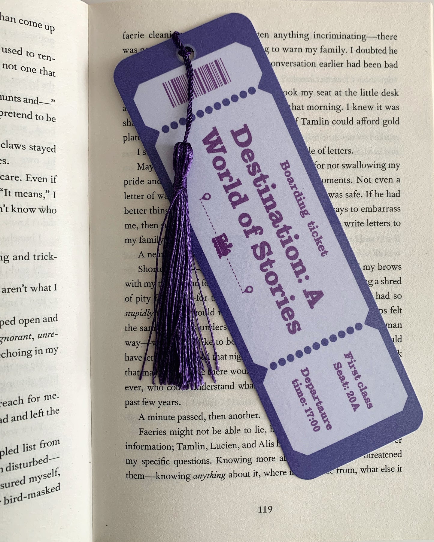 Purple Boarding ticket Bookmark