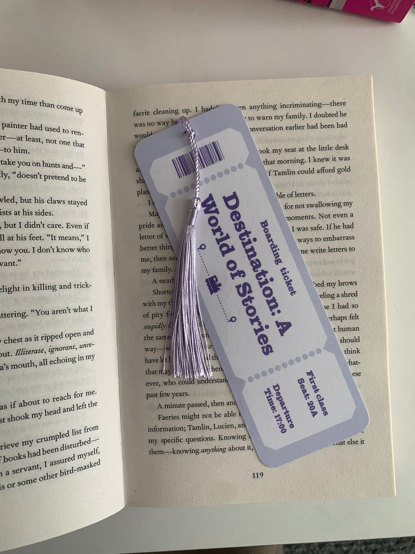 Purple Boarding ticket Bookmark