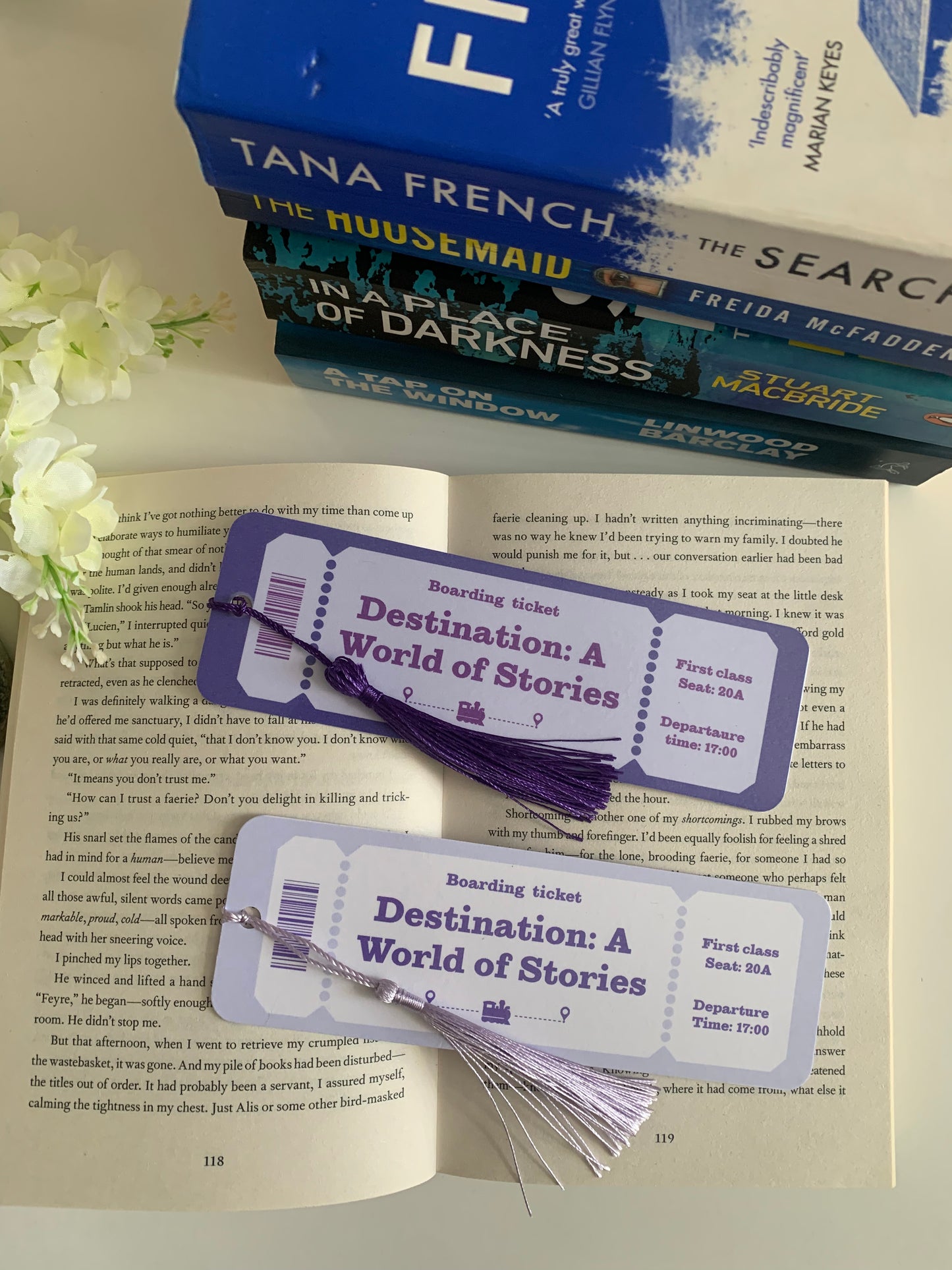 Purple Boarding ticket Bookmark
